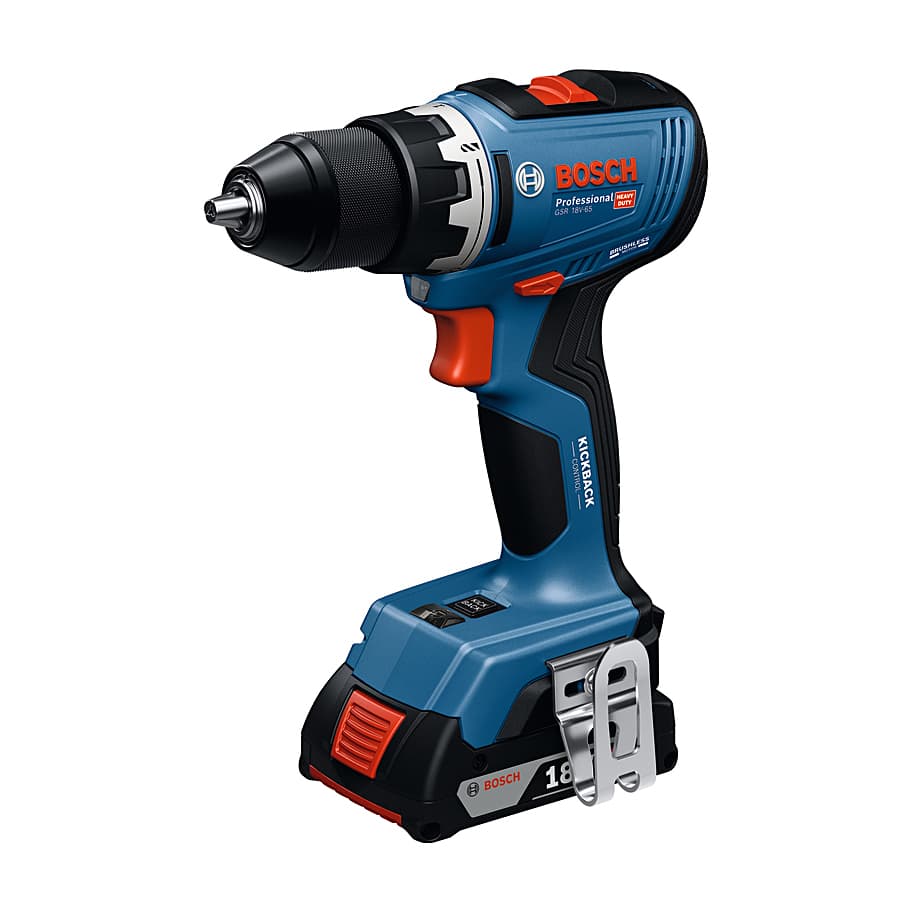 Bosch 18V / 13 mm Professional Cordless Drill Driver with 2 x 2.0Ah Batteries & Quick Charger, GSR 18V-65