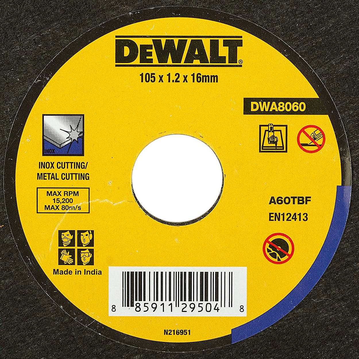 Dewalt 105 x 1.2 x 16 mm Extra Thin Metal Cut Off Wheel For MS & Inox, DWA8060-IN