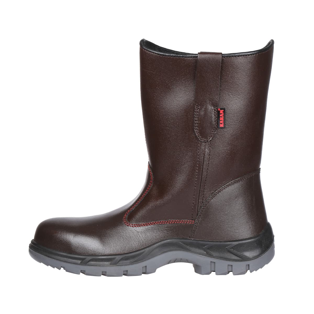 Karam Men's High Ankle Leather Safety Gumboot - Fibre Toe (Dark Brown), FS51RG
