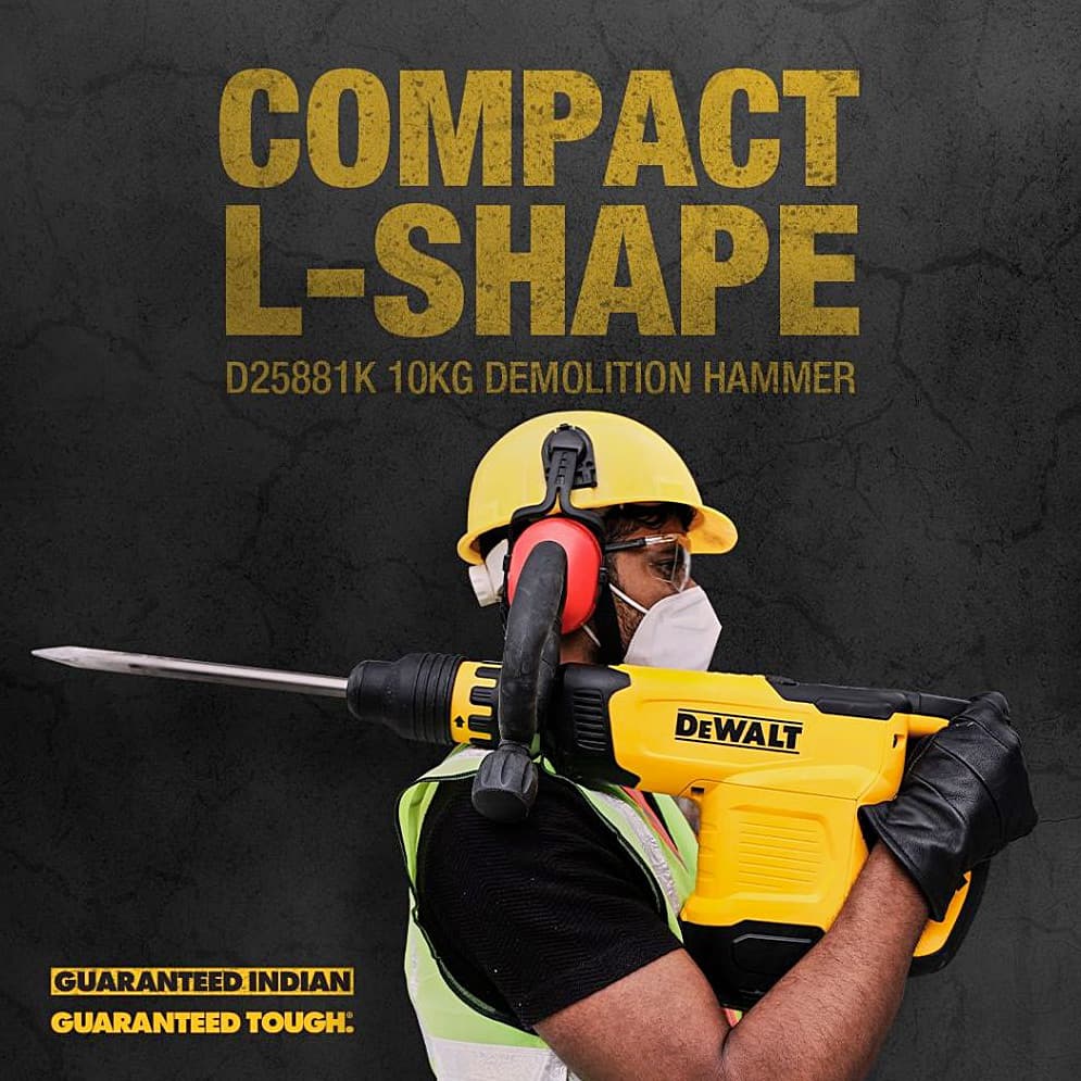 Dewalt 1600W 10kg SDS Max Compact L-Shape Demolition Hammer, D25881K-IN