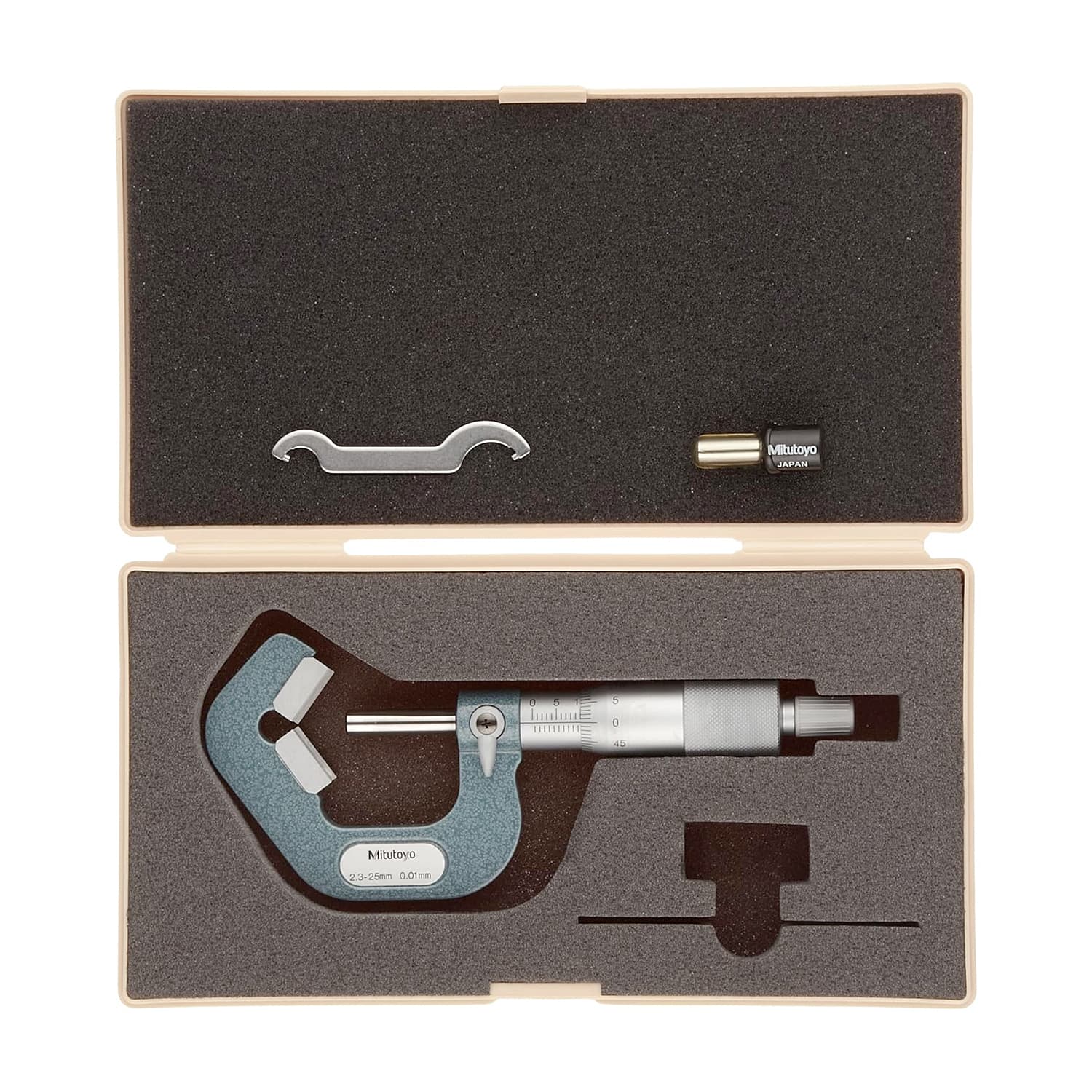 Mitutoyo 2.3 - 25 mm V-Anvil Micrometer with Carbide Tip (3 Flute), 114-204