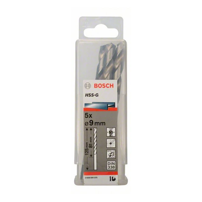 Bosch 9.00 x 125 mm HSS Metal Drill Bits (Pack of 5 Pcs), 2 608 595 075