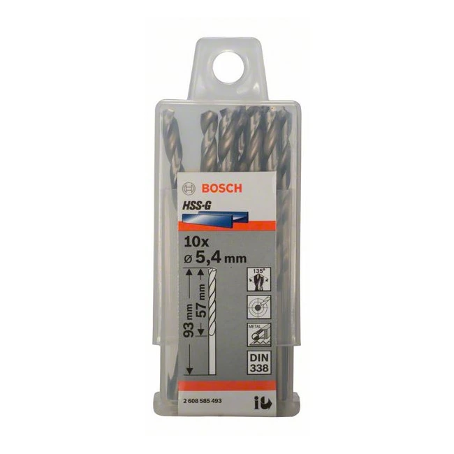 Bosch 5.40 x 93 mm HSS Metal Drill Bits (Pack of 10 Pcs), 2 608 585 493