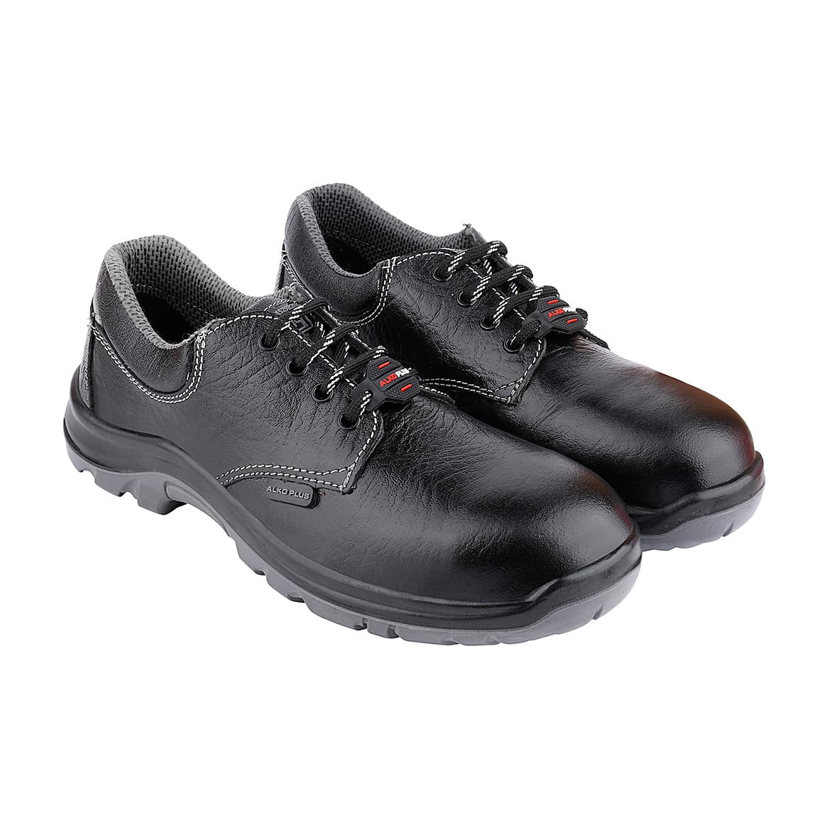 Alko Plus Low Ankle Buff Leather Safety Shoe with PU Double Density Sole - Steel Toe (Black), APS 2052