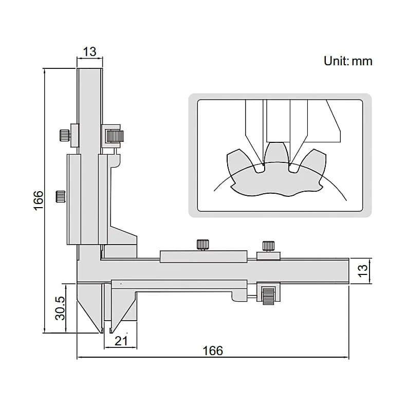 Insize M1 - M26 mm Gear Tooth Vernier Caliper, 1281-M26 A