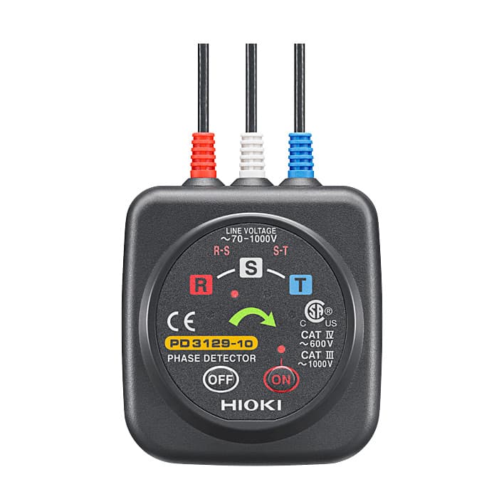 Hioki 70V - 1000V Phase Detector With Easy-to-Read Arrow & Non-Metallic Contact Clips (Large clips), PD3129-10
