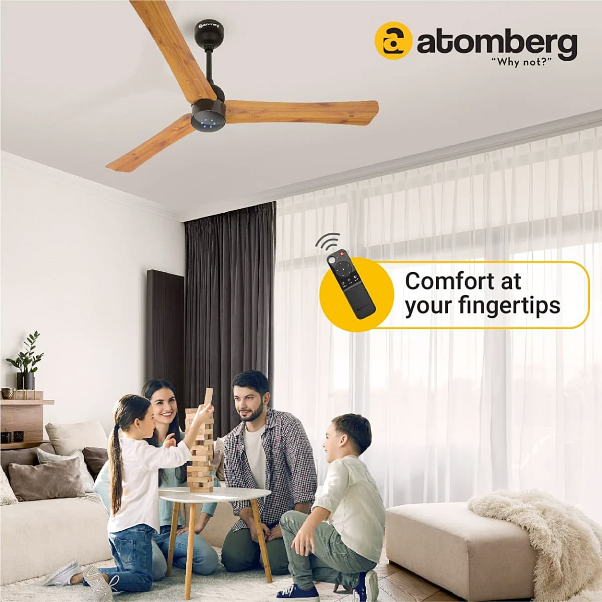 Atomberg Renesa+ 1200 mm Energy Efficient Dust Resistant Ceiling Fan with BLDC Motor and Remote (Golden Oakwood)