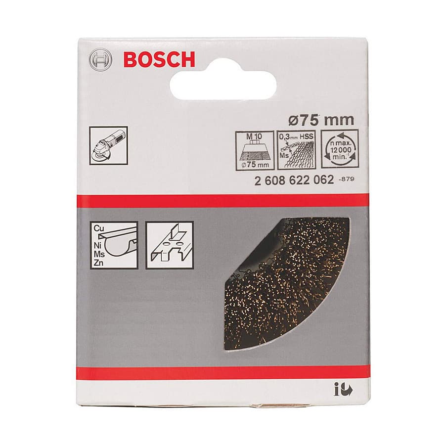 Bosch 75 mm Dia. Brass-Coated Wire Cup Brush with Thread, 2 608 622 062