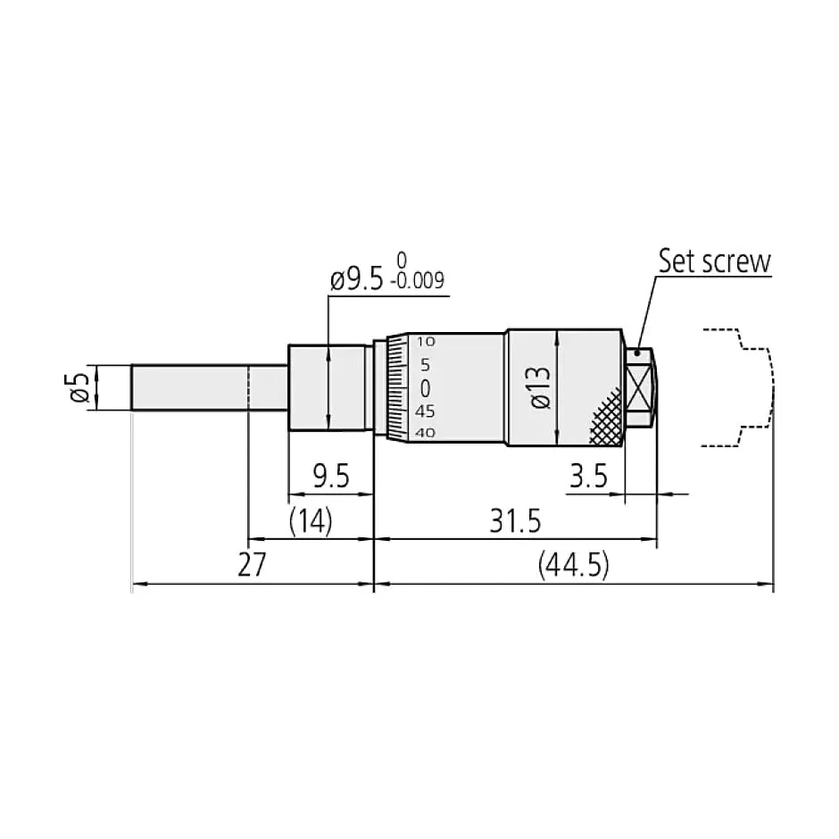 Mitutoyo 0 - 13 mm Standard-type Small Micrometer Head without Clamp Nut, 148-104-10