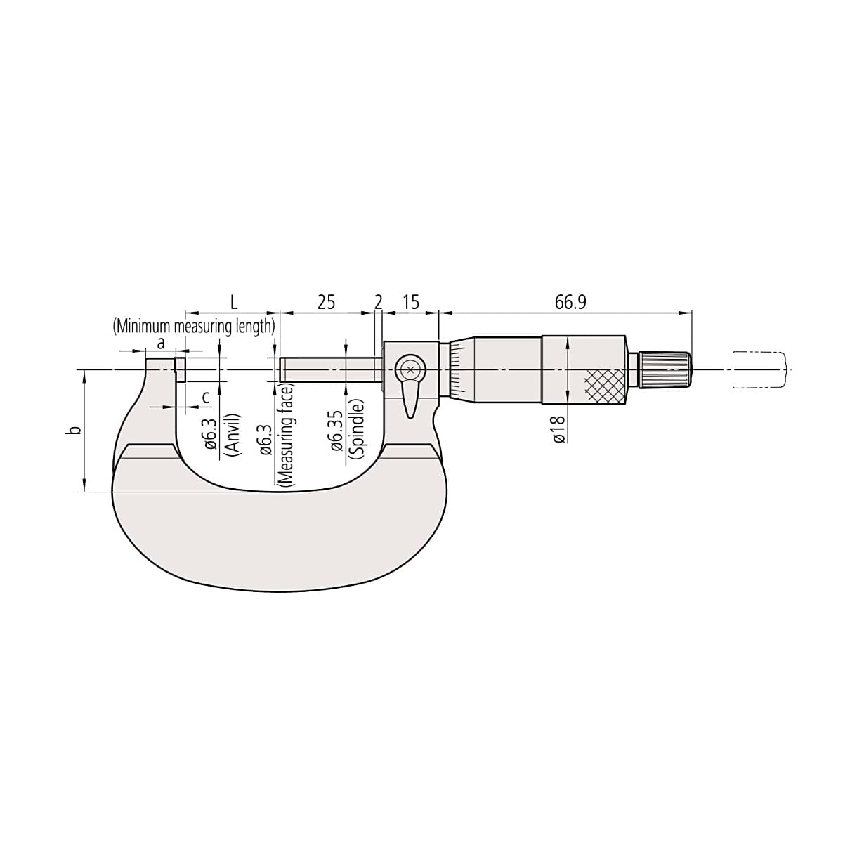 Mitutoyo 0 - 25 mm Outside Micrometer with Ratchet Stop, 102-301
