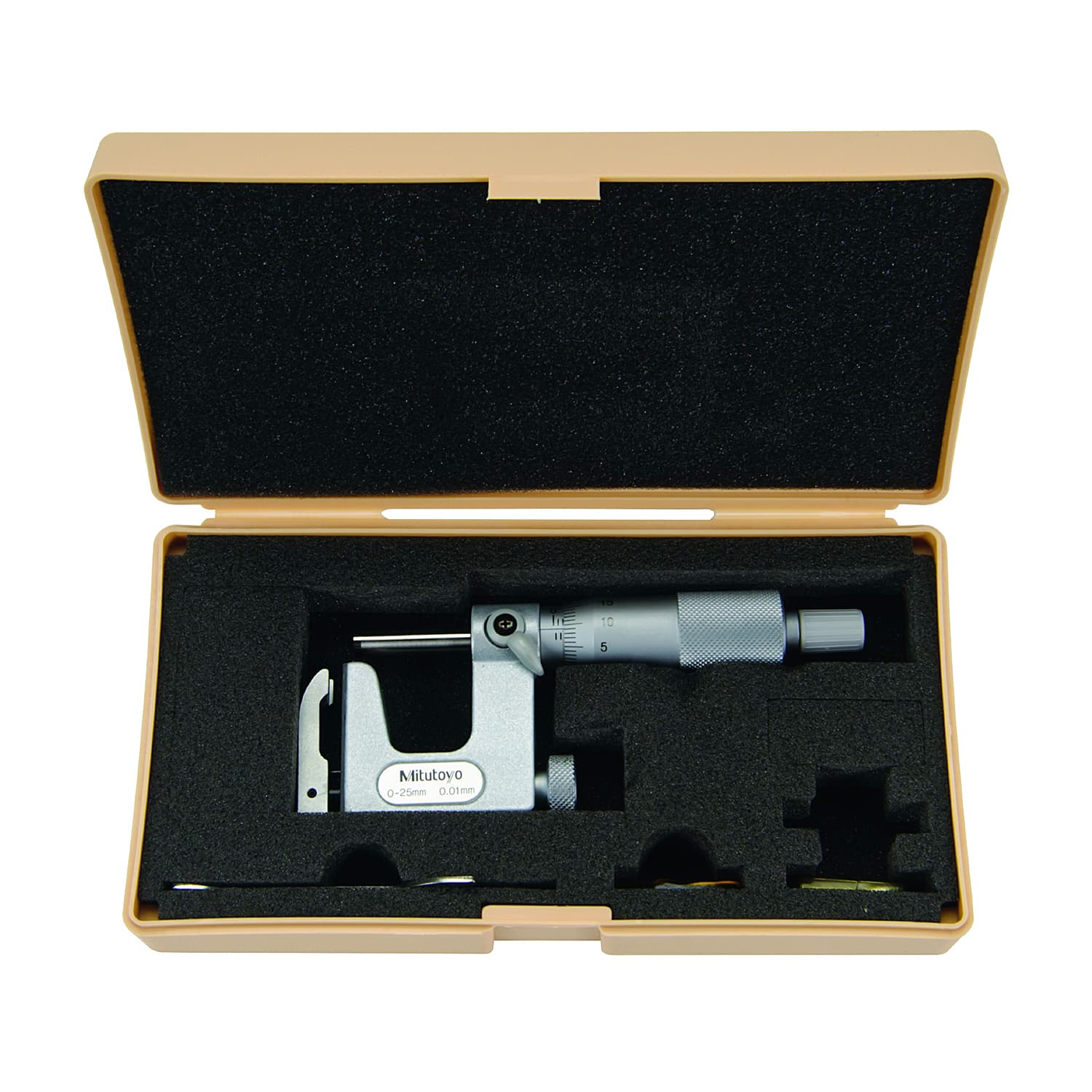 Mitutoyo 0 - 25 mm Interchangeable Anvil Type Uni-mike Micrometer with Ratchet Stop, 117-101