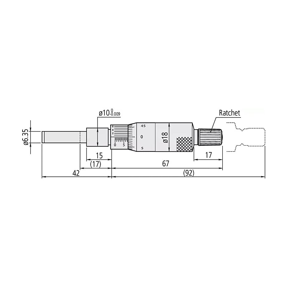 Mitutoyo 0 - 25 mm Medium-sized Micrometer Head without Clamp Nut (Reverse Reading), 150-821