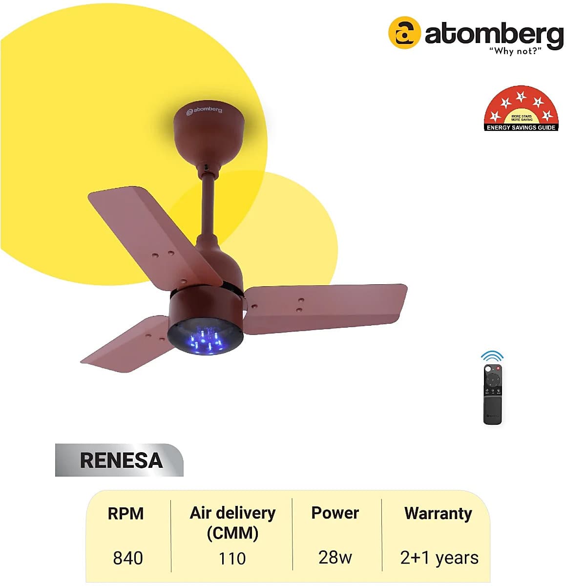 Atomberg Renesa 600 mm Energy Efficient Ceiling Fan With BLDC Motor & Remote (Matt Brown)