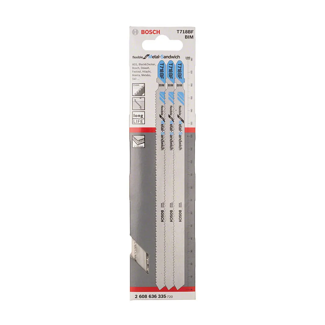 Bosch 180 mm Jigsaw Blades Flexible for Metal Sandwich (T 718 BF), 2 608 636 335