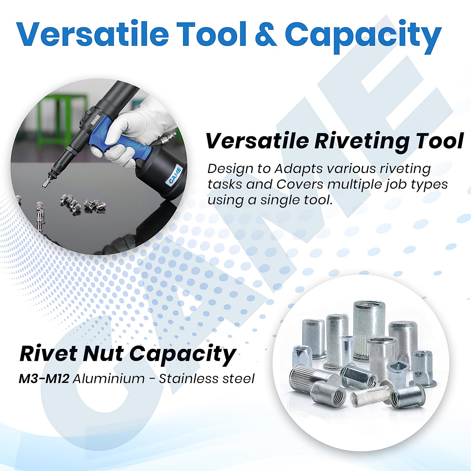 Game 25.5 - 35.7 kN (Pull Force) Air Hydraulic Rivet Nut Tool, PRN-0836-B