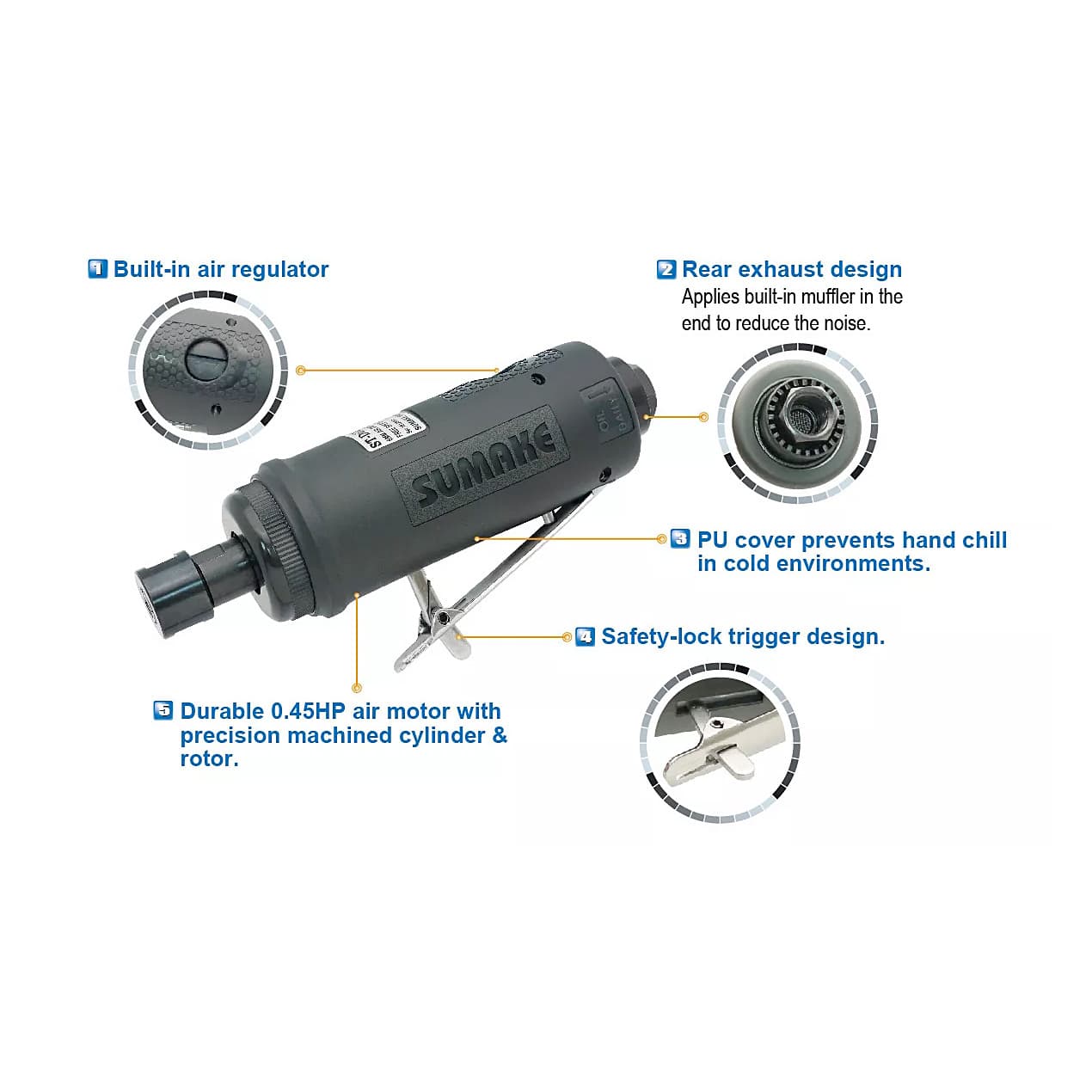 Sumake 1/4" Air Die Grinder, ST-DG1302L