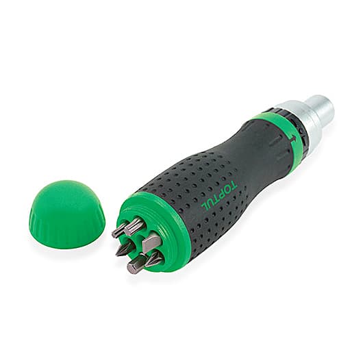 Toptul 1/4", 5/16", 7/16" High-Torque Ratchet Screwdriver Handle with Storage, FTED1421