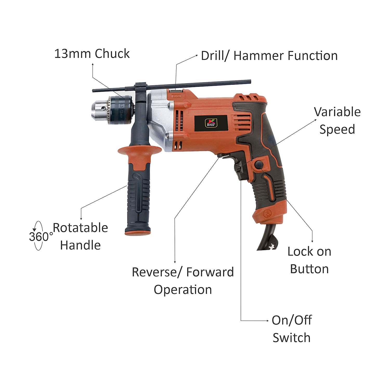 JK Super Drive 13 mm 750W Impact Drill, JKID13, 9005096C