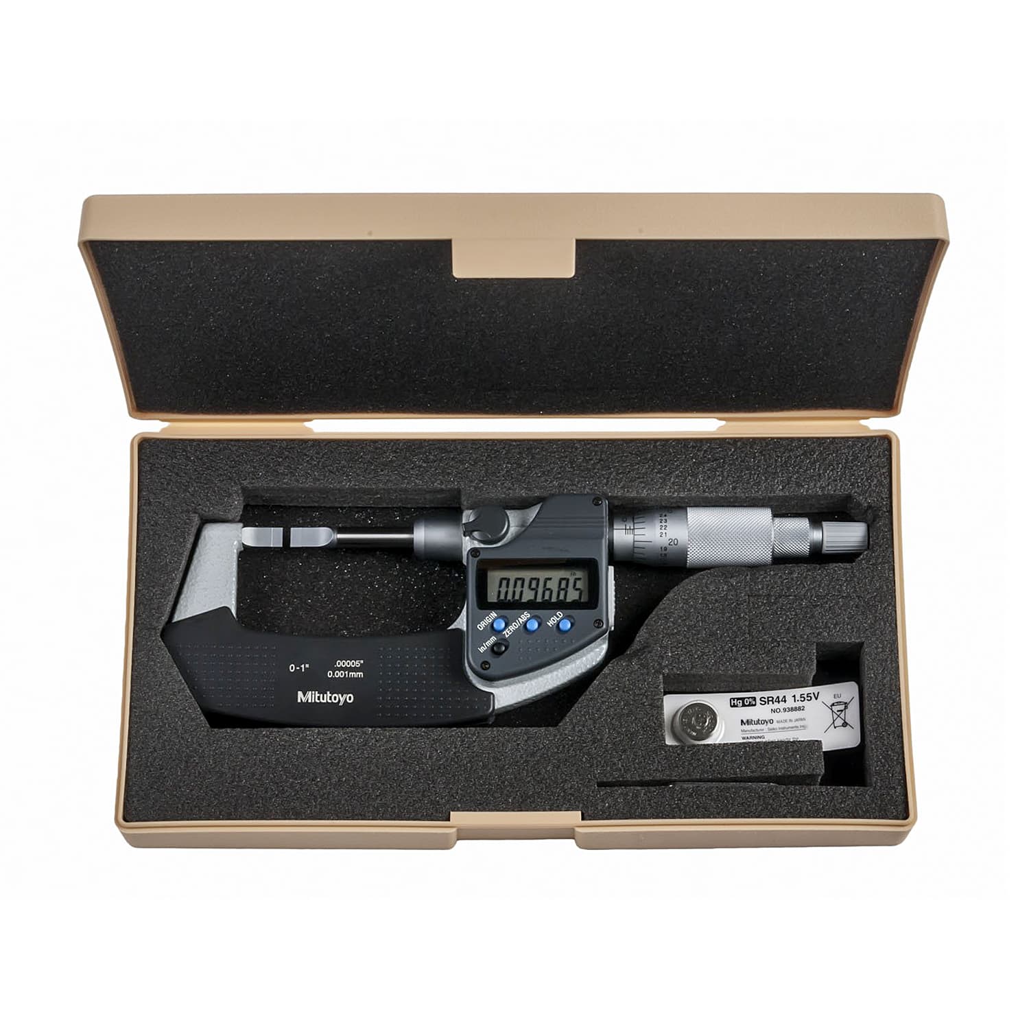 Mitutoyo 1 inch / 25.4 mm Non-rotating Spindle Type Digital Blade Micrometer (Type B), 422-360-30