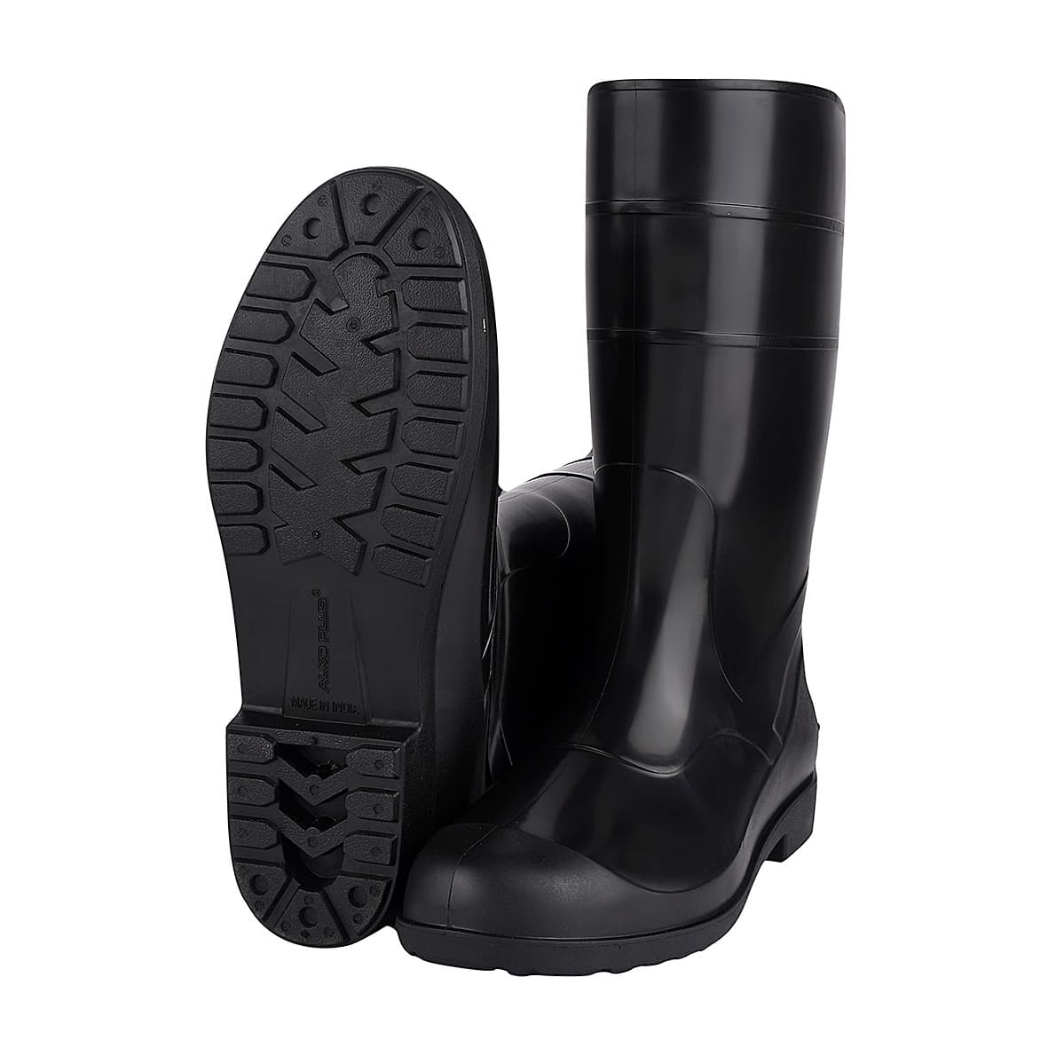Alko Plus 13 inch PVC Gumboot with Cotton Lining & without Steel Toe (Black), APS G13
