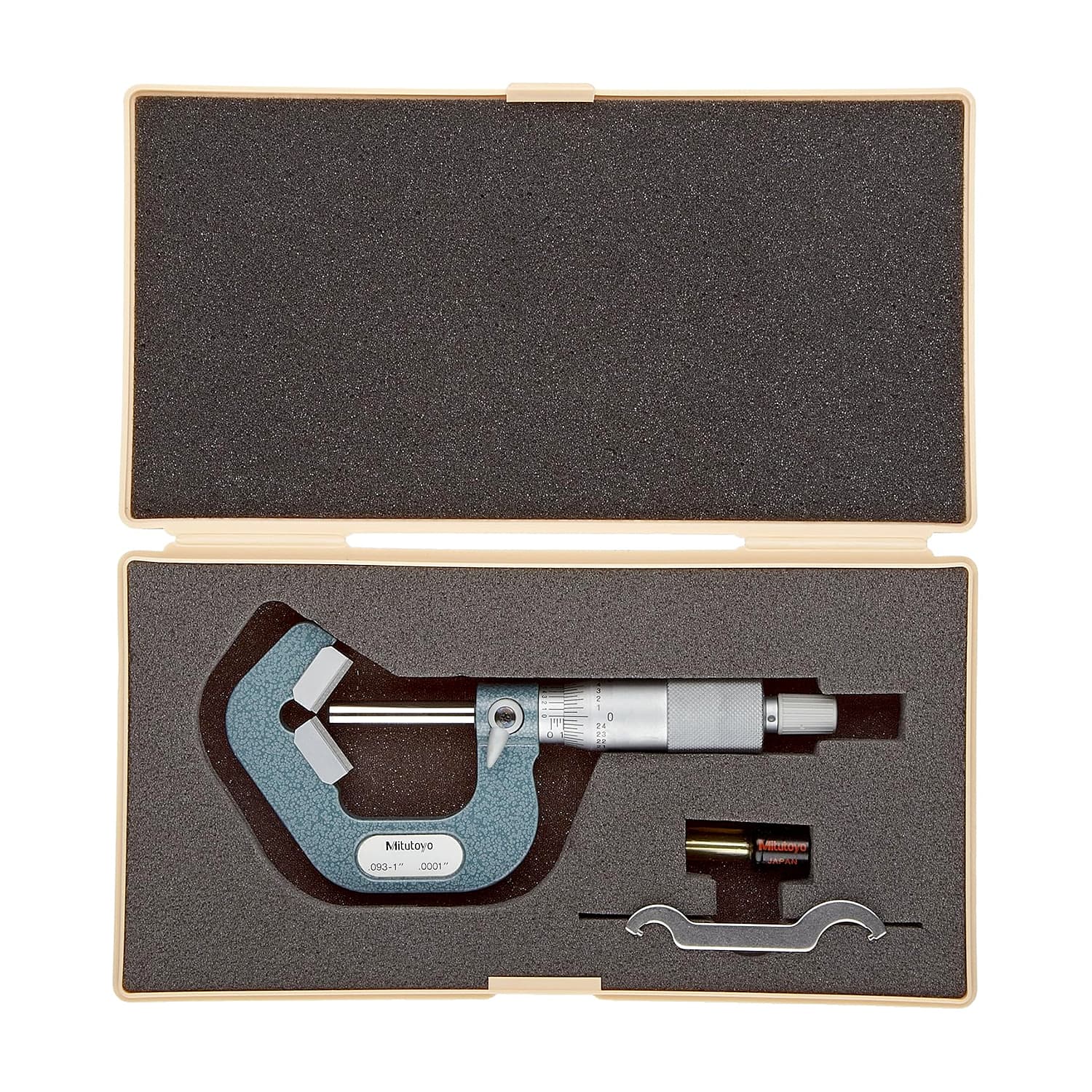 Mitutoyo 0.09 - 1 inch V-Anvil Micrometer with Carbide Tip (5 Flute), 114-135