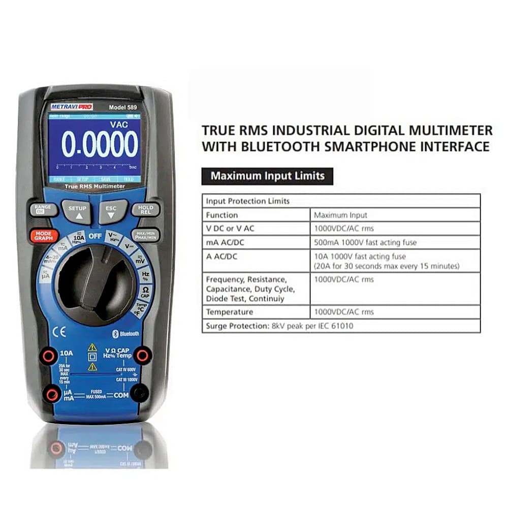 Metravi 50000 Counts / 1000 V AC / DC Digital TRMS Multimeter with Bluetooth Wireless Connectivity, PRO 589