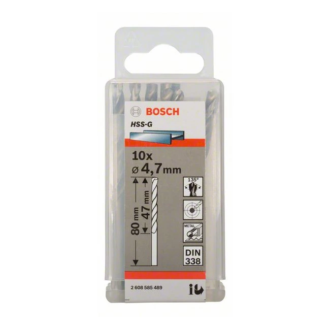 Bosch 4.70 x 80 mm HSS Metal Drill Bits (Pack of 10 Pcs), 2 608 585 489