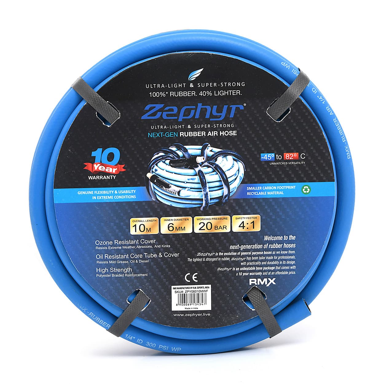 Zephyr 10 Mtr / 6 mm Next-Gen General Purpose Rubber Air Hose, ZA0610