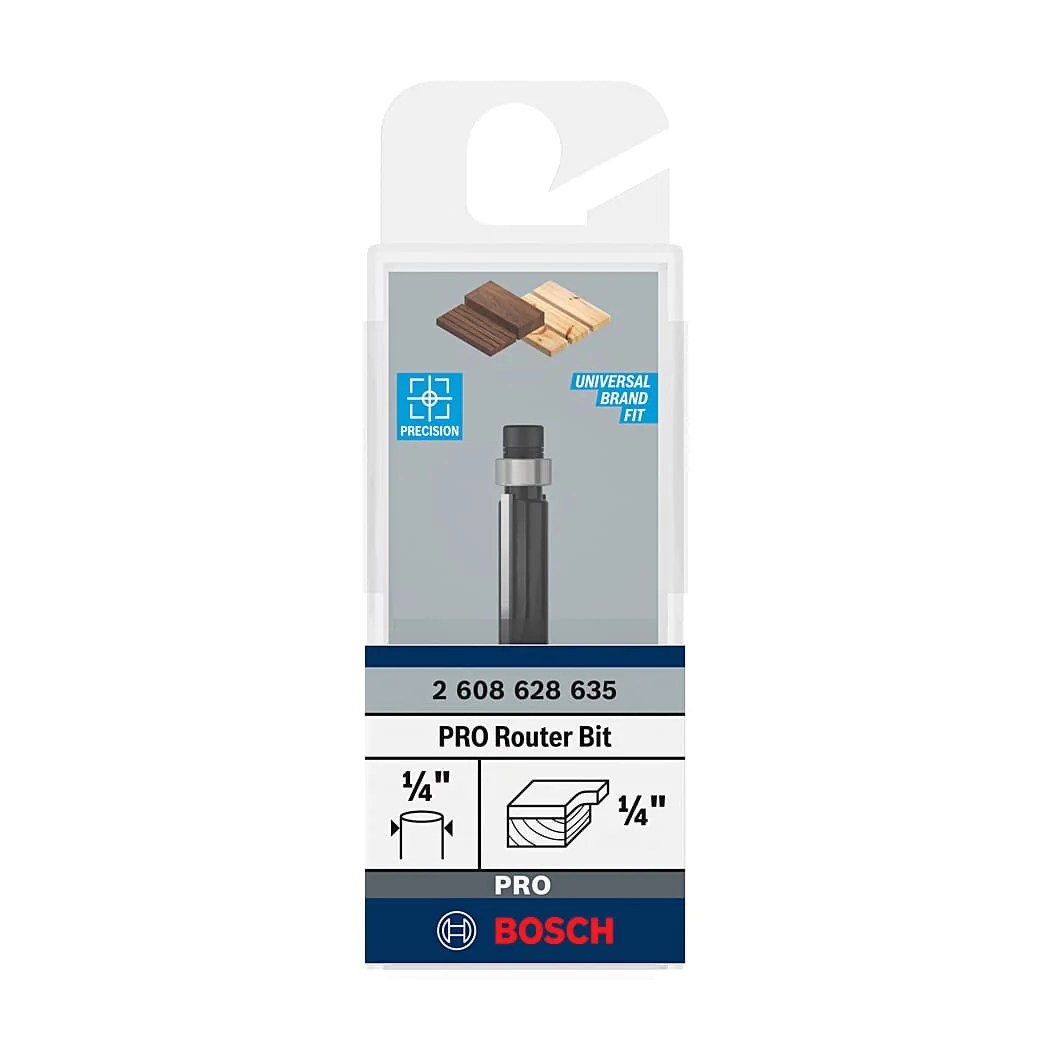 Bosch 1/4 Inch Pro Router Bit (Bottom Bearing Flush Trim Bit), 2 608 629 635