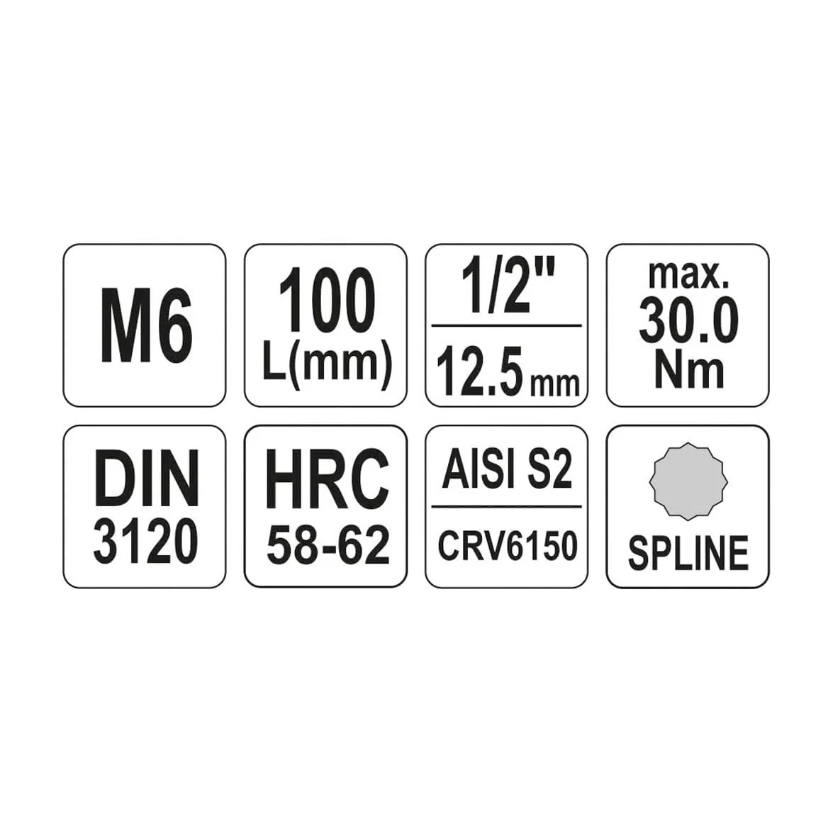 Yato M16 mm, 1/2 Square Drive Spline Bit Sockets, YT-04356