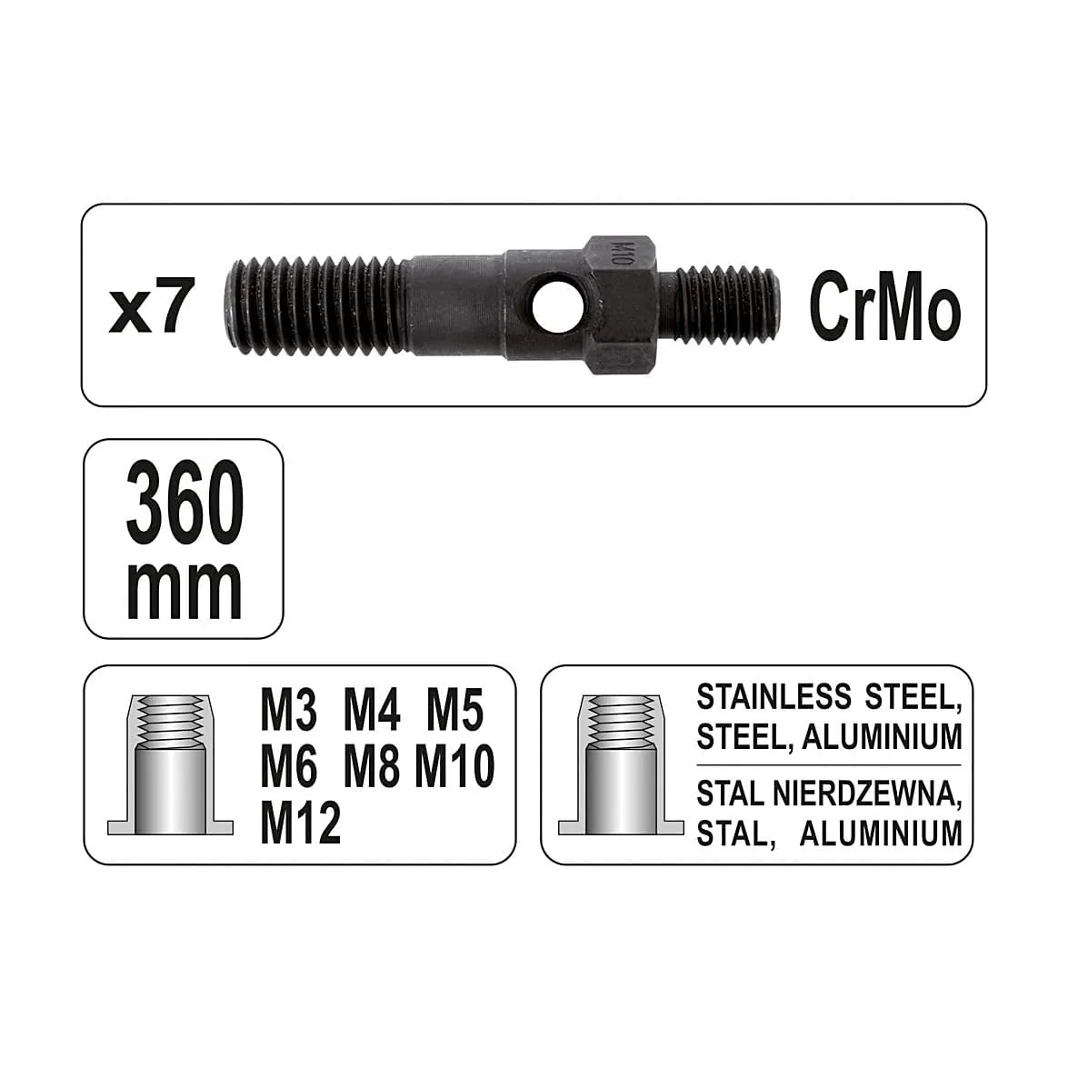 Yato M3 - M12 mm Hand Riveter Nut, YT-36127