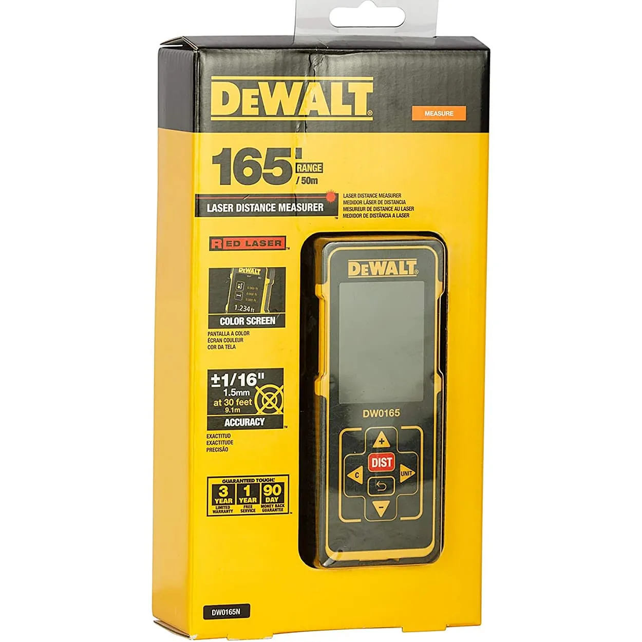 Dewalt 50M 165 Ft. Laser Distance Measurer For Distance Area & Volume Measurement with Colour Screen, DW0165N