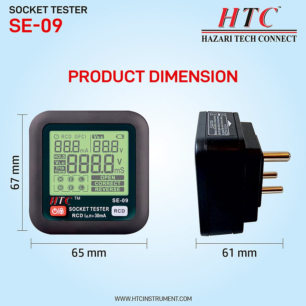 HTC AC 30 - 260V / 45 - 65Hz Socket Tester, SE-09