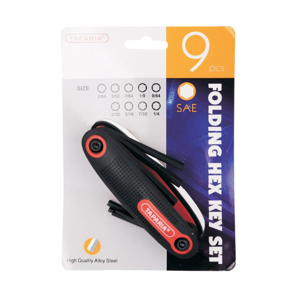 Taparia 9 Pcs (5/64 inch - 1/4 inch) Folding Hex Allen Key Sets, KFI 9