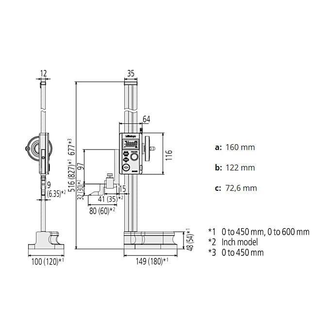 Mitutoyo 300 mm / 12 inch Absolute Digimatic Height Gauge With Slider Feed Wheel, 570-412