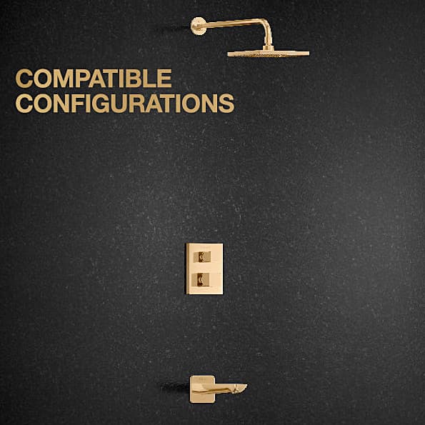 Kohler Autosense 235+ Geometric Thermostatic Recessed Bath & Shower Square Trim In French Gold Finish, K-20742IN-9FP-AF