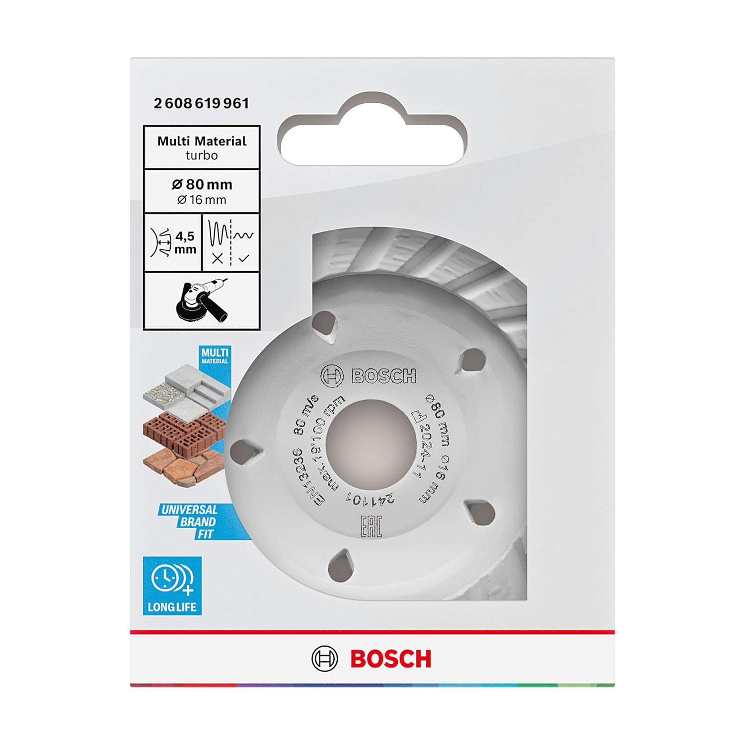 Bosch 80 mm Multi Material Turbo Diamond Cup Wheel, 2 608 619 961