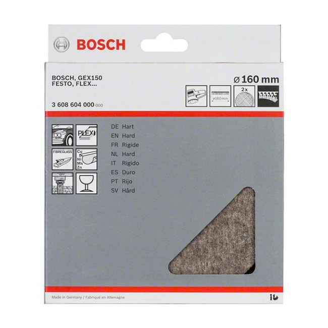 Bosch 160 mm Polishing Felts For Random Orbit Sanders (Pack of 2 Pcs), 3 608 604 000