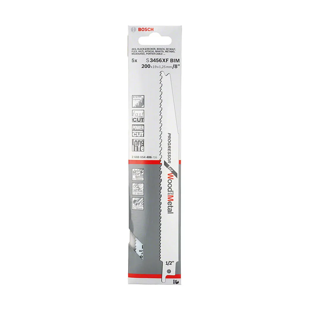 Bosch 200 mm Reciprocating Saw Blades Progressor For Wood & Metal (S 3456 XF), 2 608 654 406