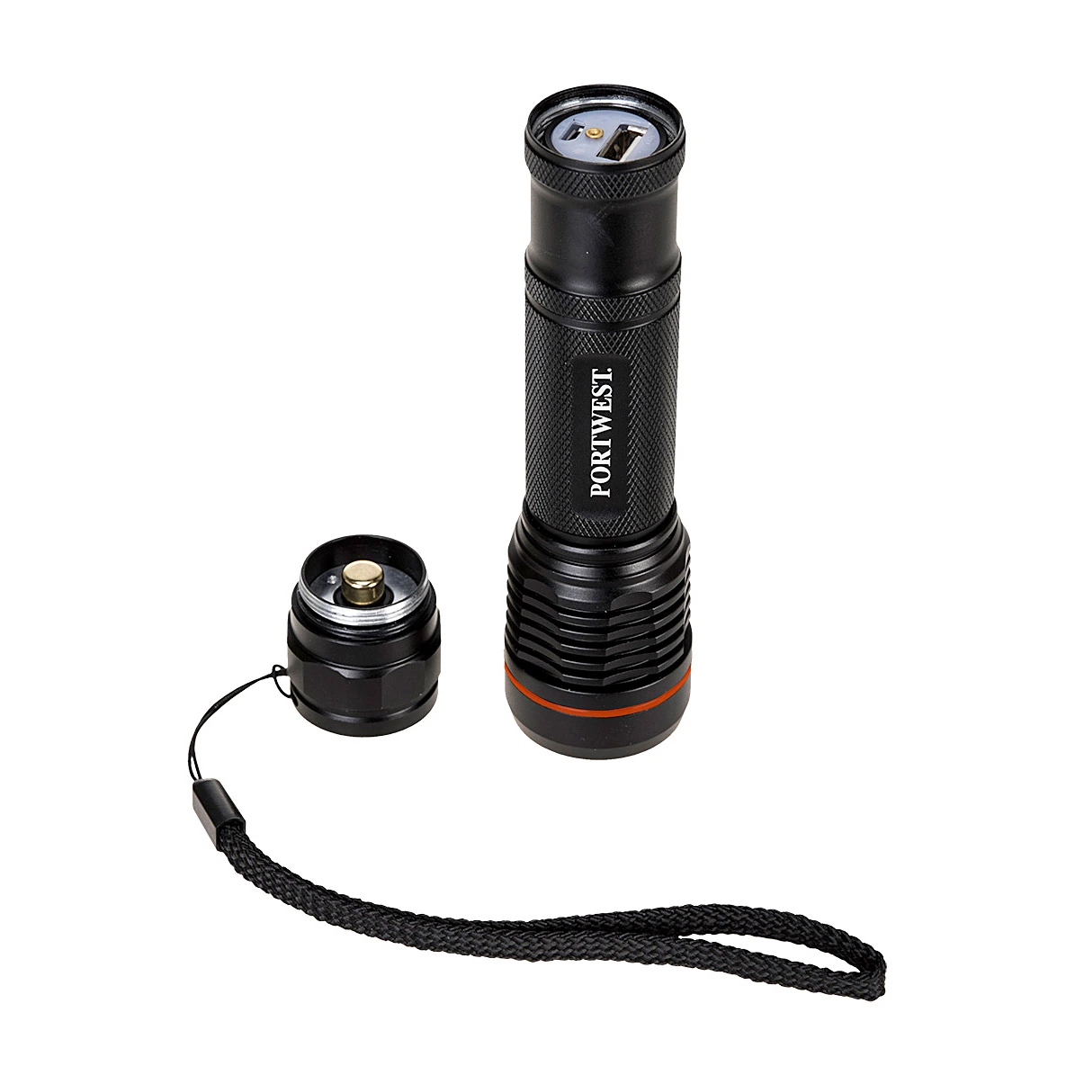 Portwest USB Rechargeable Torch (Black), PA75BKR