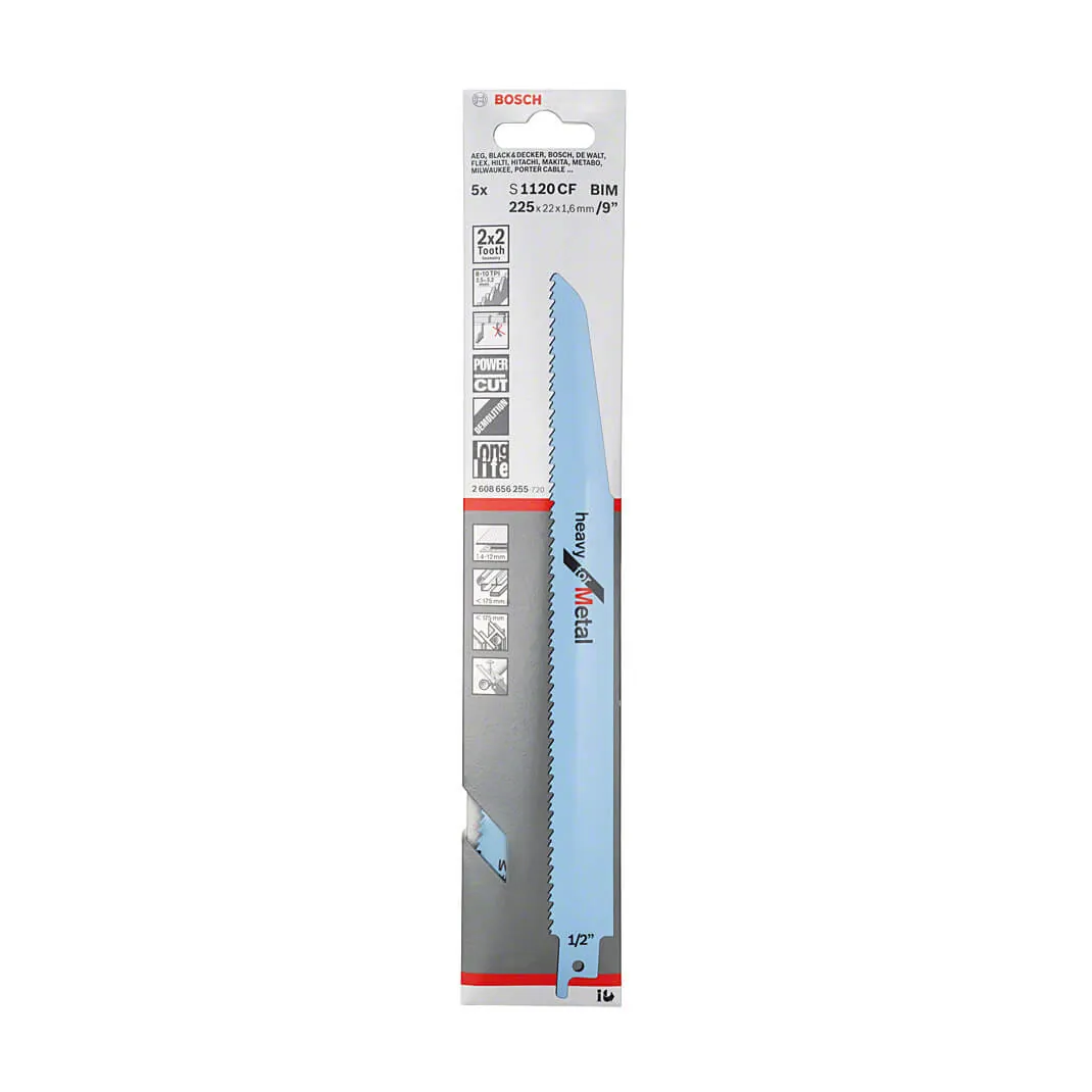 Bosch 225 mm Reciprocating Saw Blades Heavy For Metal 5 Pcs (S 1120 CF), 2 608 656 255