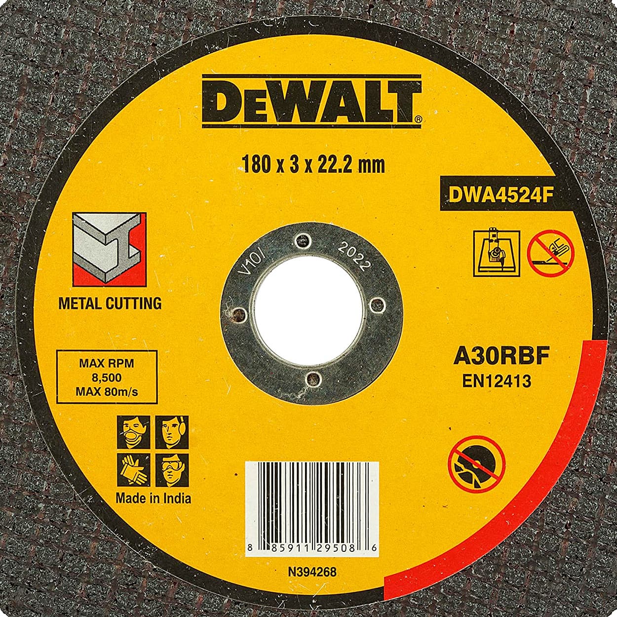 Dewalt 180 x 3 x 22.23 mm Metal Cutting Wheel, DWA4524F