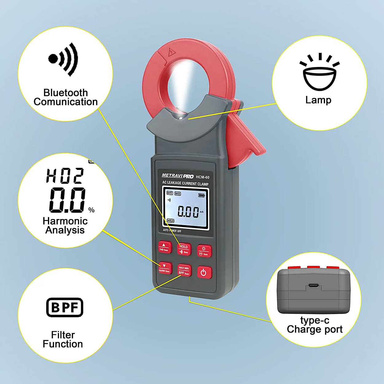 Metravi 0.00mA - 300A Digital Leakage Current Clamp Meter With Harmonics, PRO HCM-60