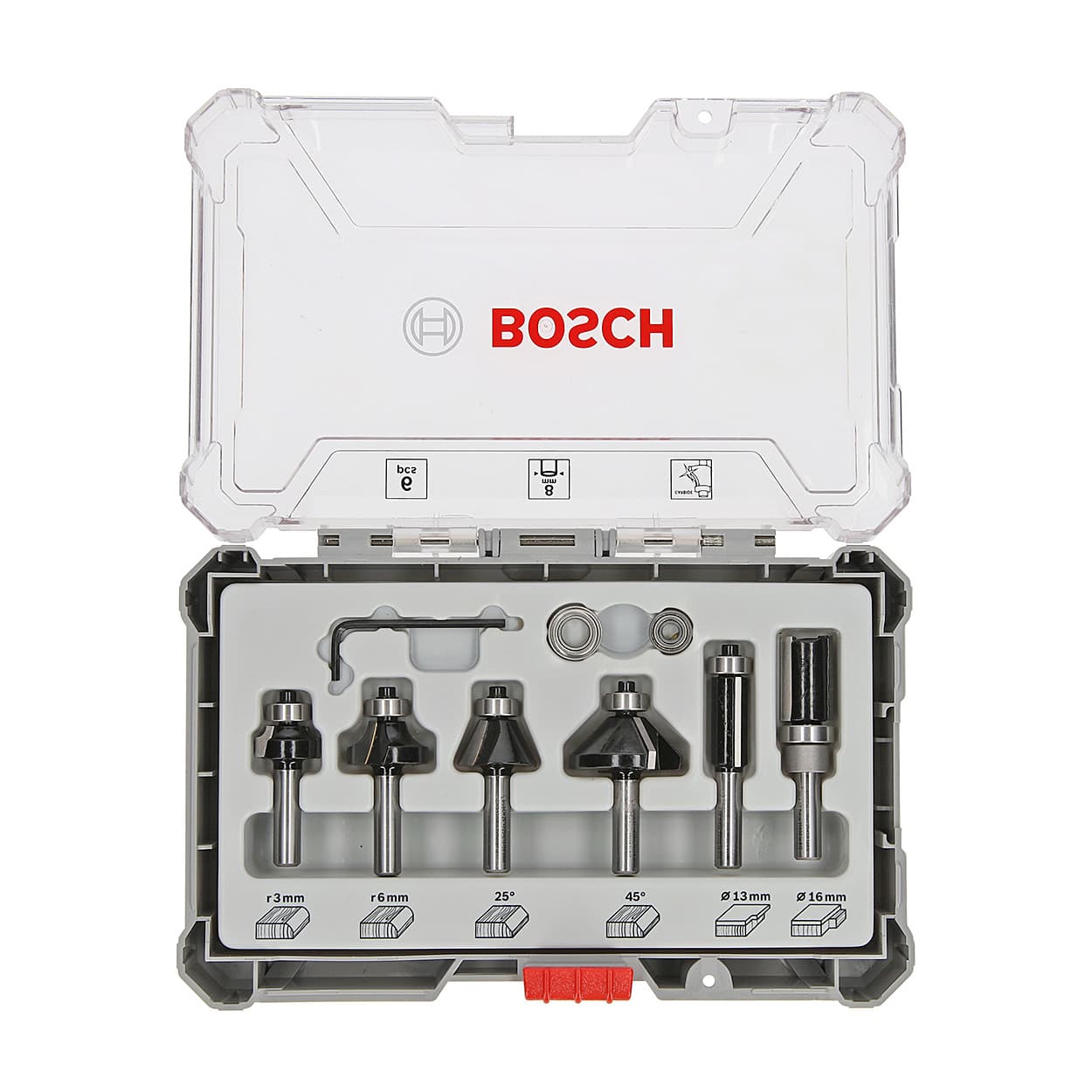 Bosch 1/4 Inch Shank Trimming & Edging Router Bits Set (Pack Of 6 Pcs), 2 607 017 470