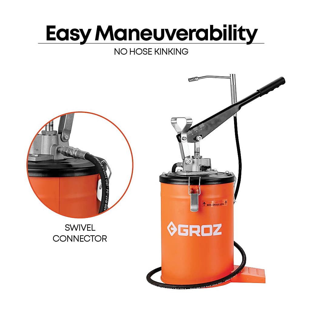 Groz 10 Kg Hand Operated Bucket Grease Pump With Variable Handle Setting (Without Wheel), VGP/10A