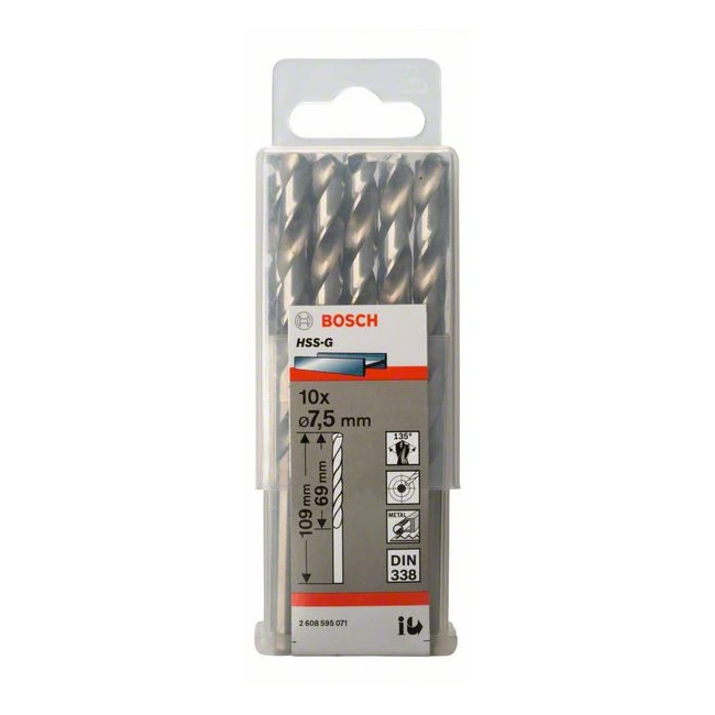 Bosch 7.50 x 109 mm HSS Metal Drill Bits (Pack of 10 Pcs), 2 608 595 071