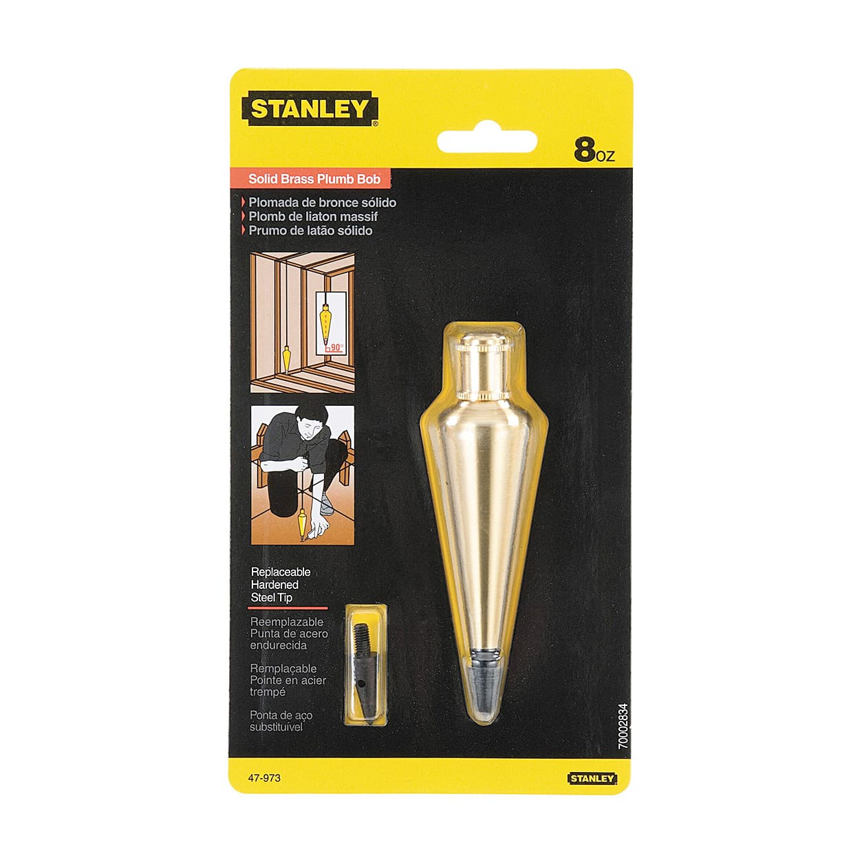 Stanley 225 Gms / 8 Oz Solid Brass Plumb Bob (Architect), 0-47-973