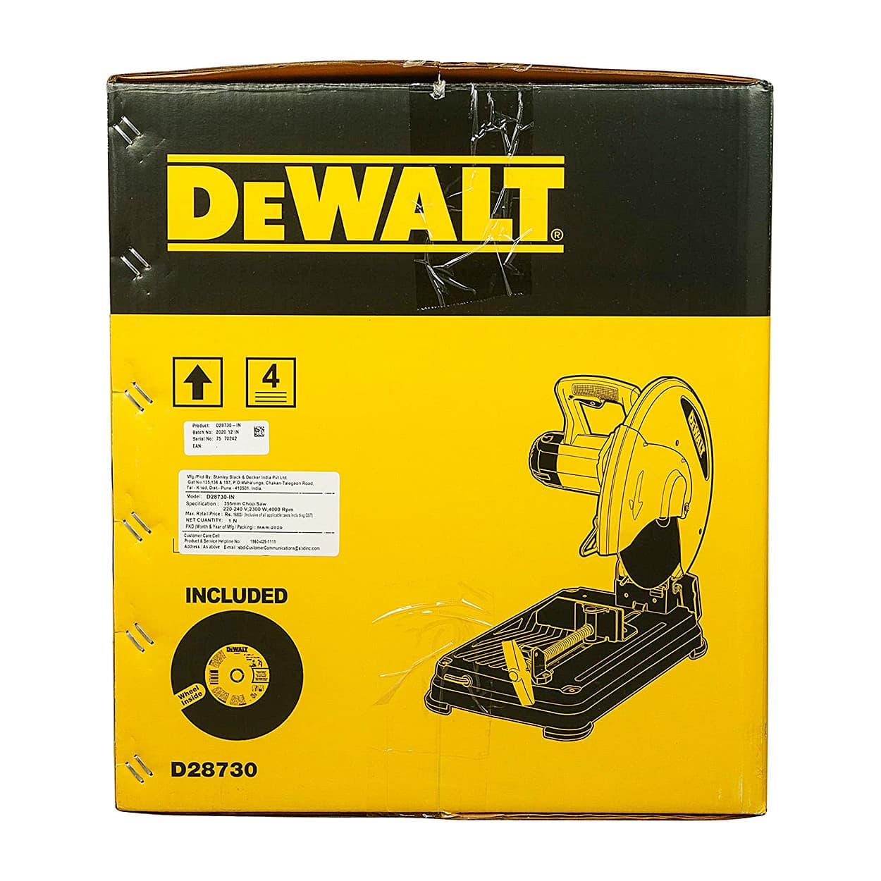 Dewalt 355mm 2300W Corded Electric Heavy Duty Chop Saw with Wheel Included, D28730-IN