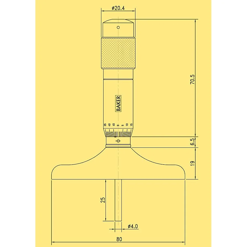 Baker 0 - 100 mm Metric Depth Micrometer, MMC100-DM60