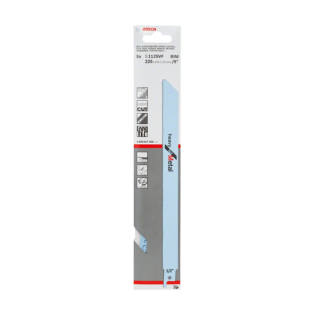 Bosch 225 mm Reciprocating Saw Blades Heavy For Metal (S 1125 VF), 2 608 657 408